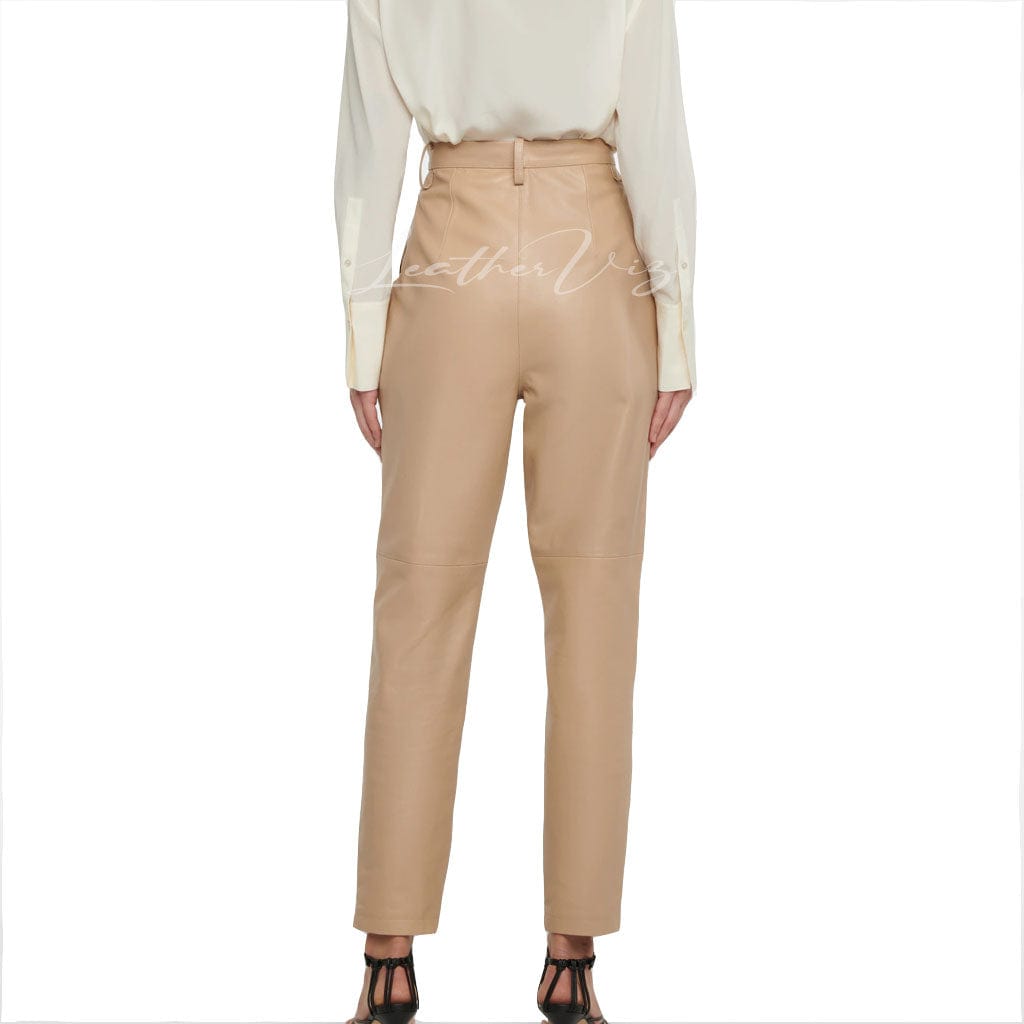 HIGH-RISE WAIST TAPERED LEATHER PANTS