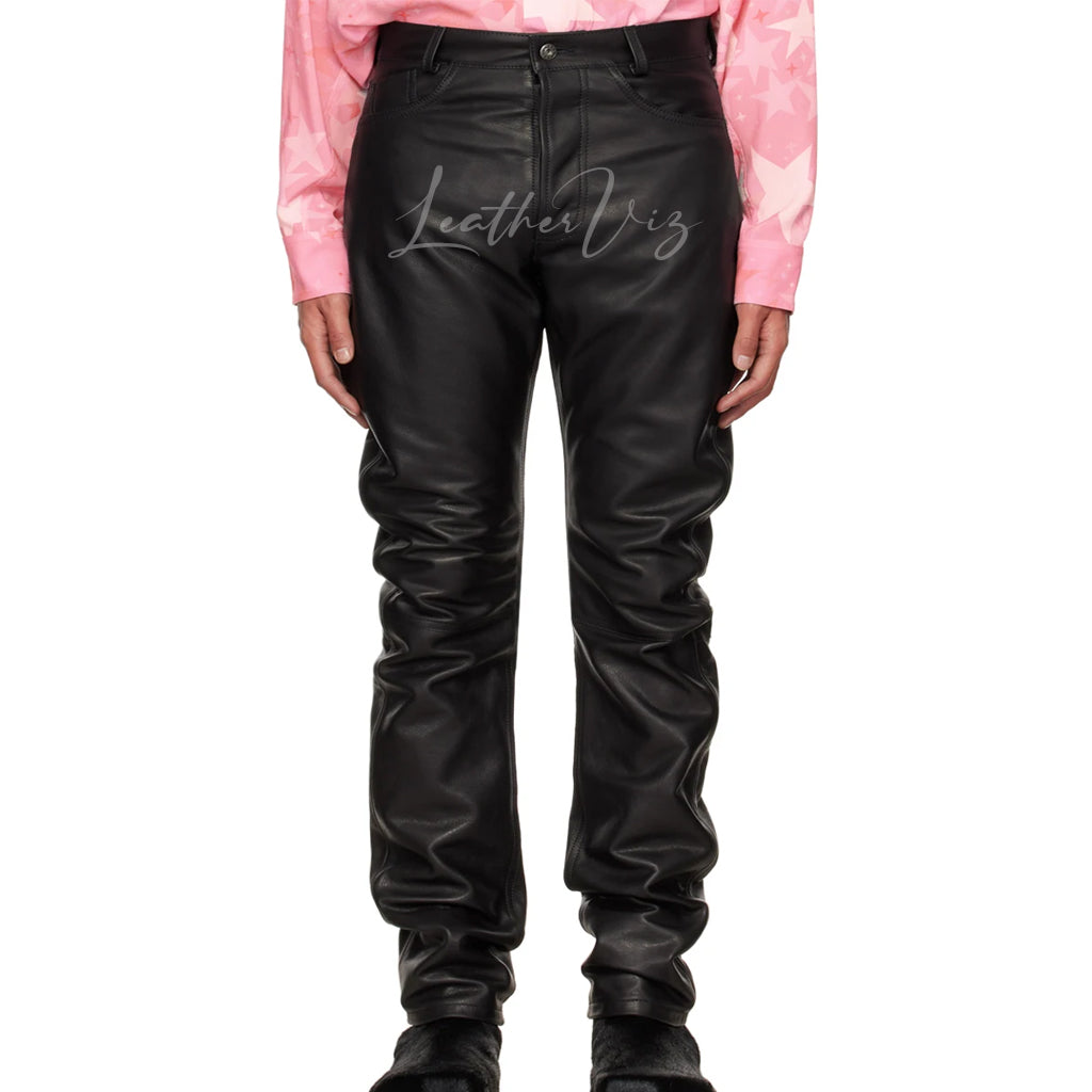 HIGH WAIST MEN LEATHER PANTS