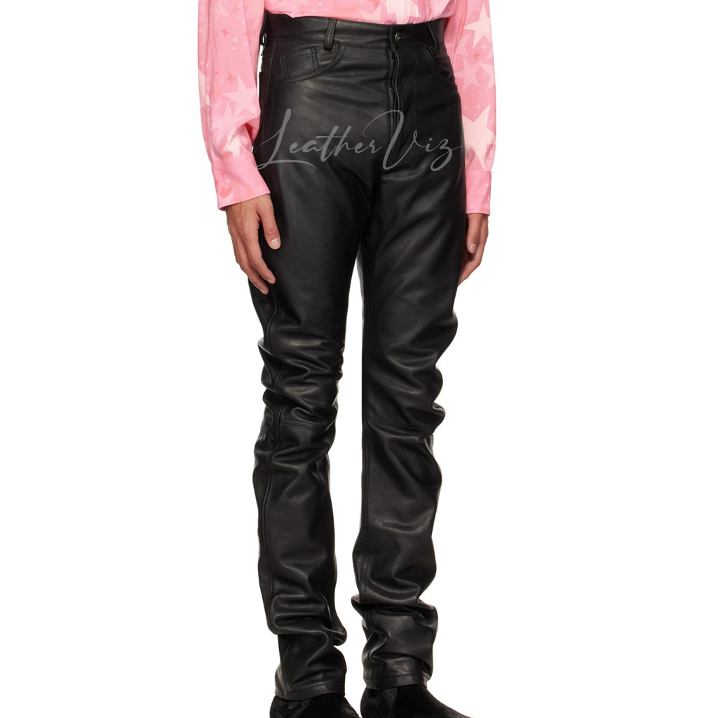 HIGH WAIST MEN LEATHER PANTS