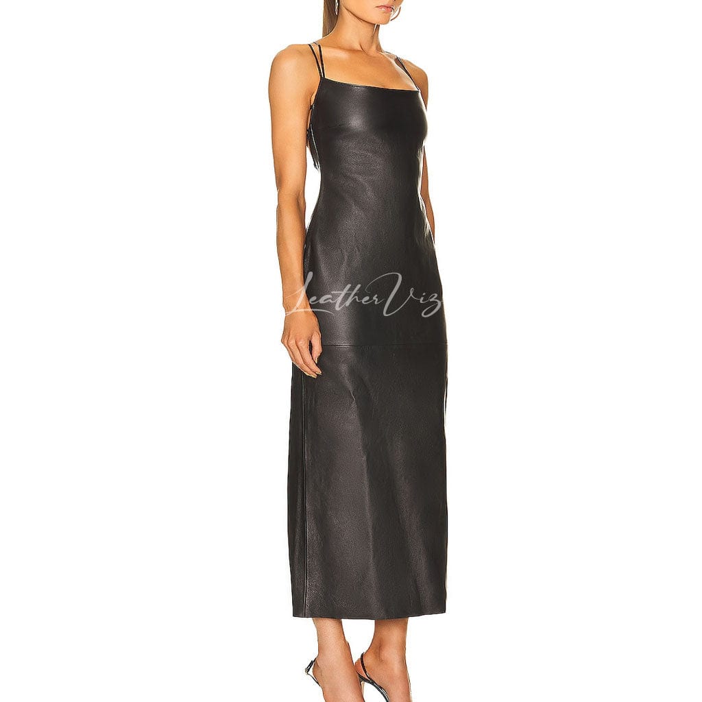 LACE UP BACK WOMEN LEATHER GOWN