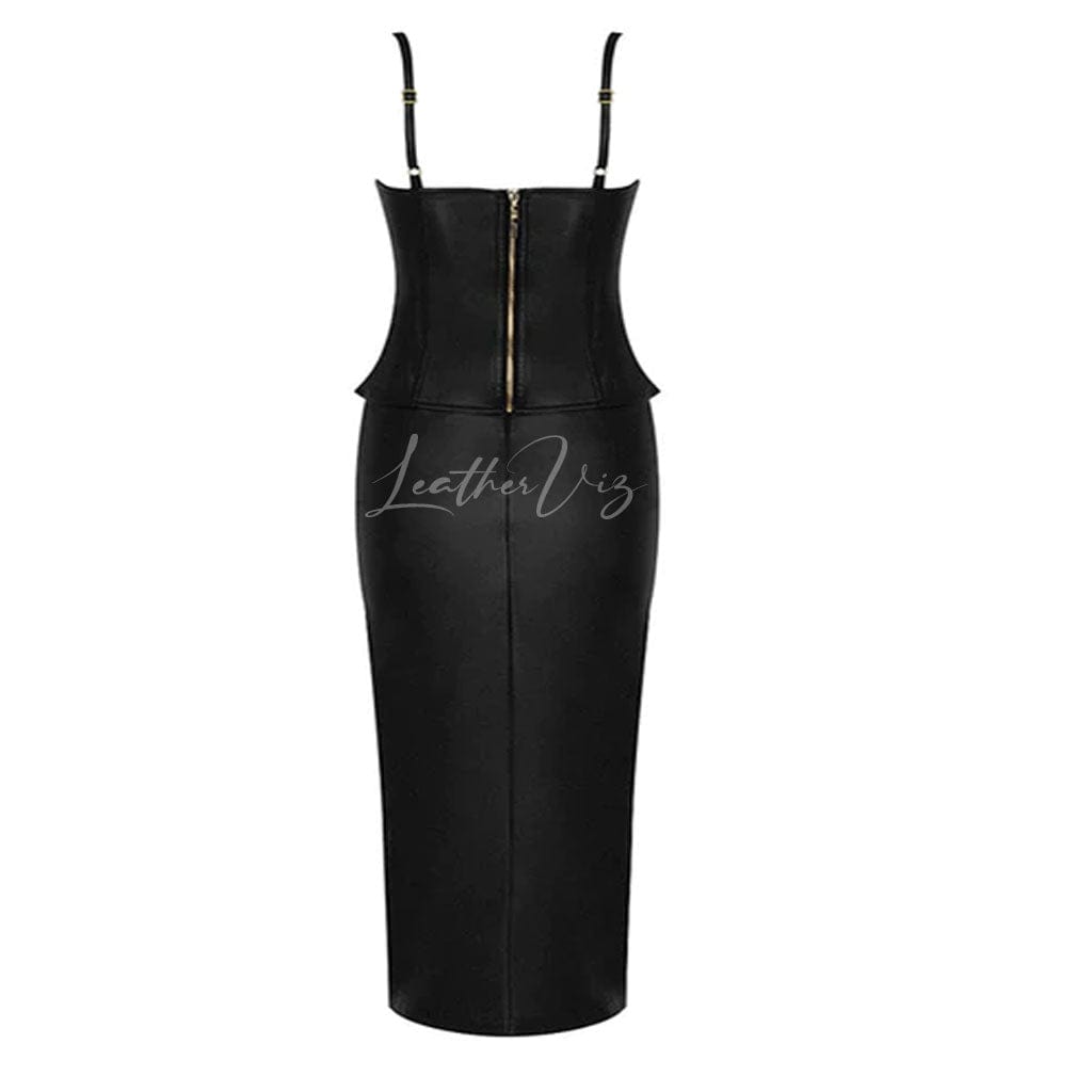 LACE UP LEATHER TWO PIECE PARTY DRESS