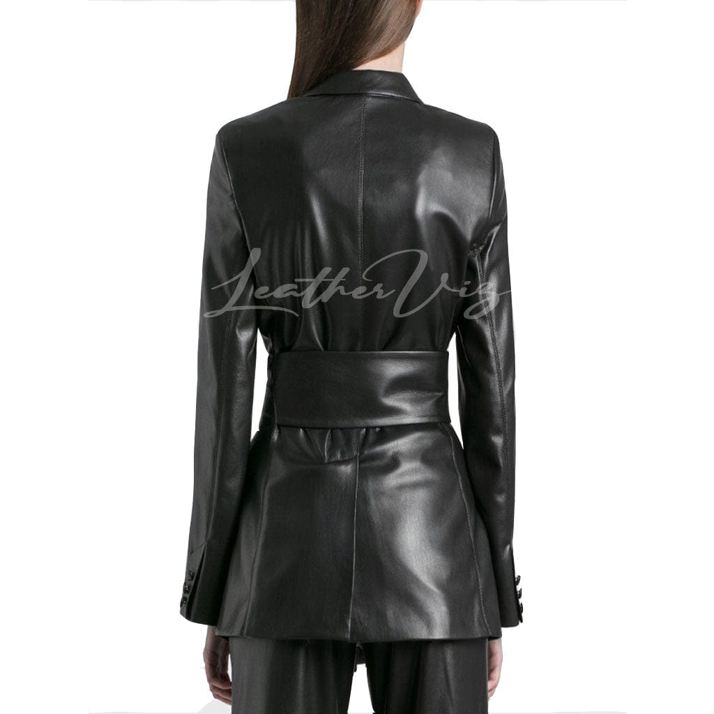 LAPEL COLLAR WOMEN LEATHER BLAZER