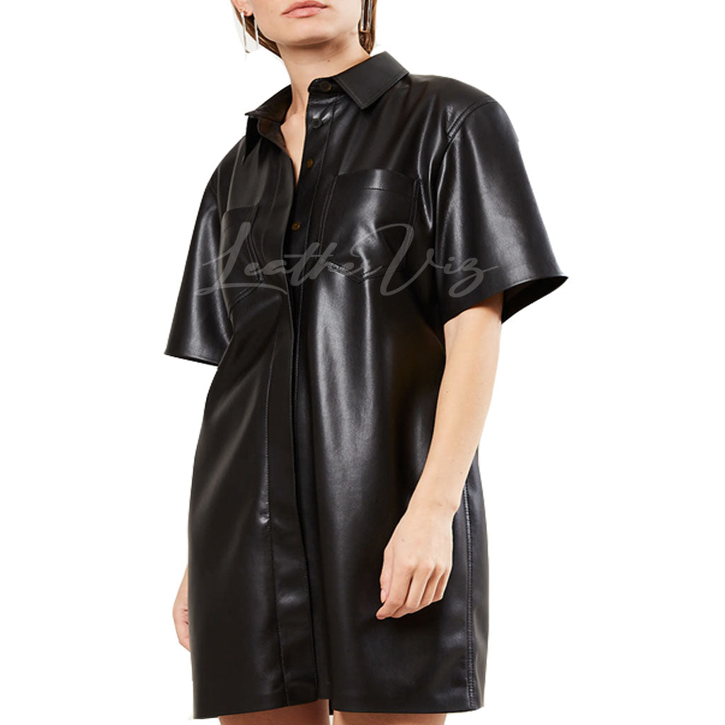 LONG LENGTH LEATHER SHIRT FOR WOMEN