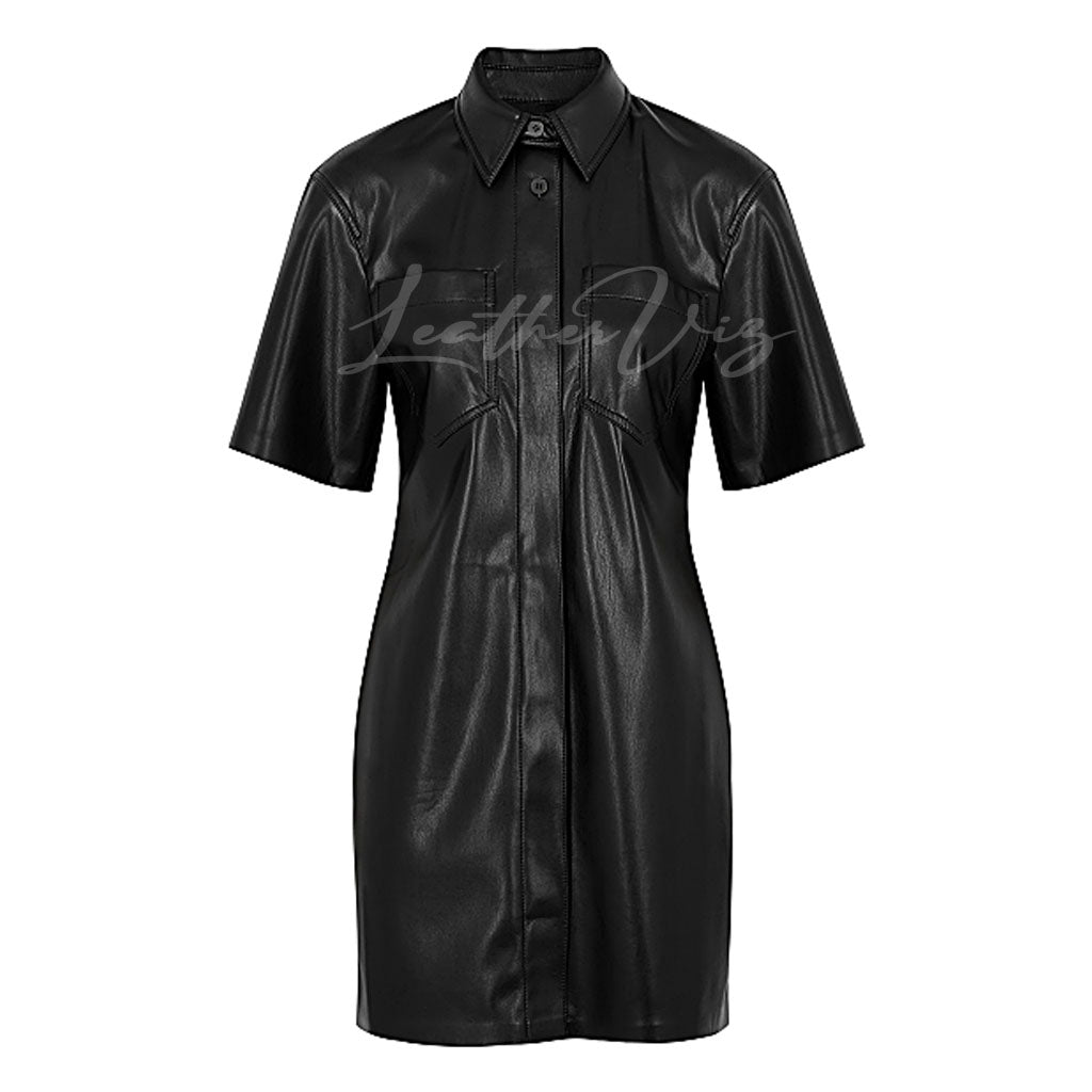 LONG LENGTH LEATHER SHIRT FOR WOMEN