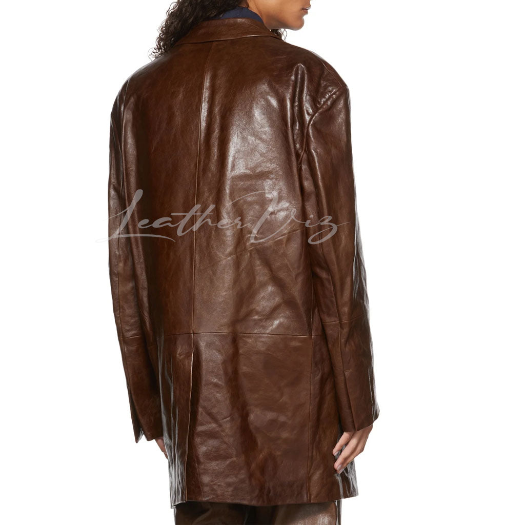 LOOSE FITTING MEN BROWN LEATHER COAT