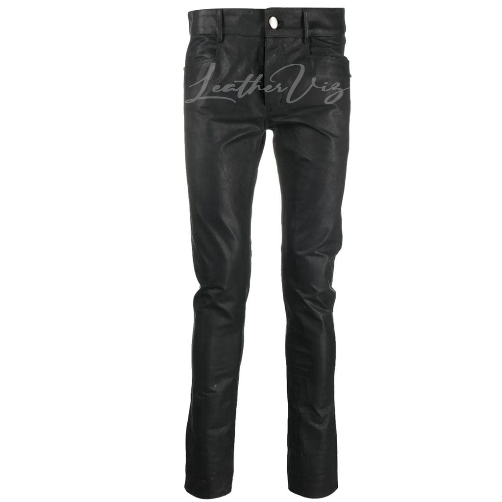 MEN BLACK SKINNY LEATHER TROUSERS