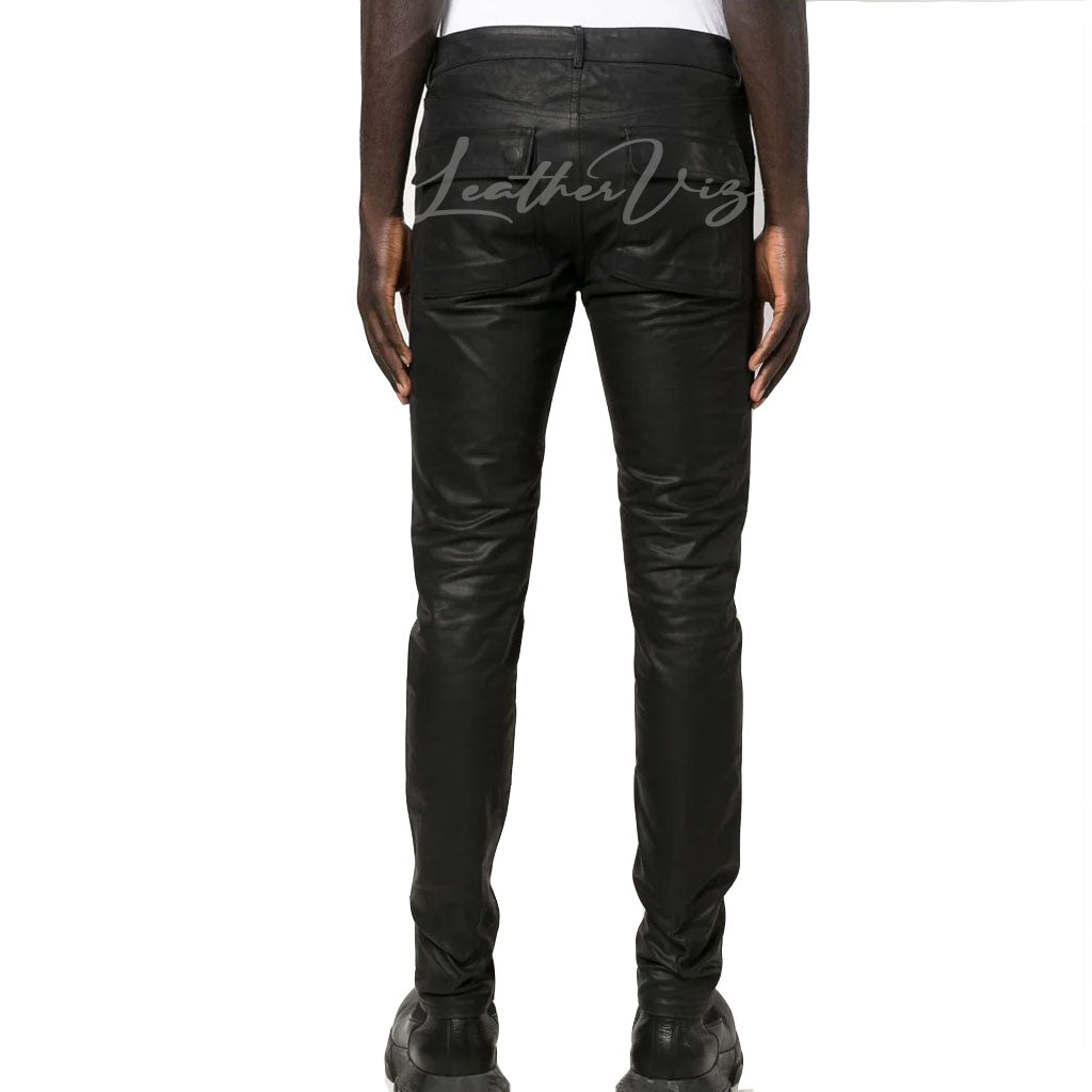 MEN BLACK SKINNY LEATHER TROUSERS