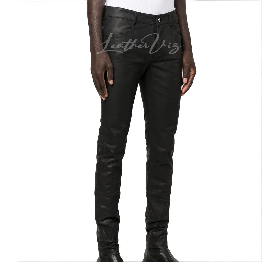 MEN BLACK SKINNY LEATHER TROUSERS