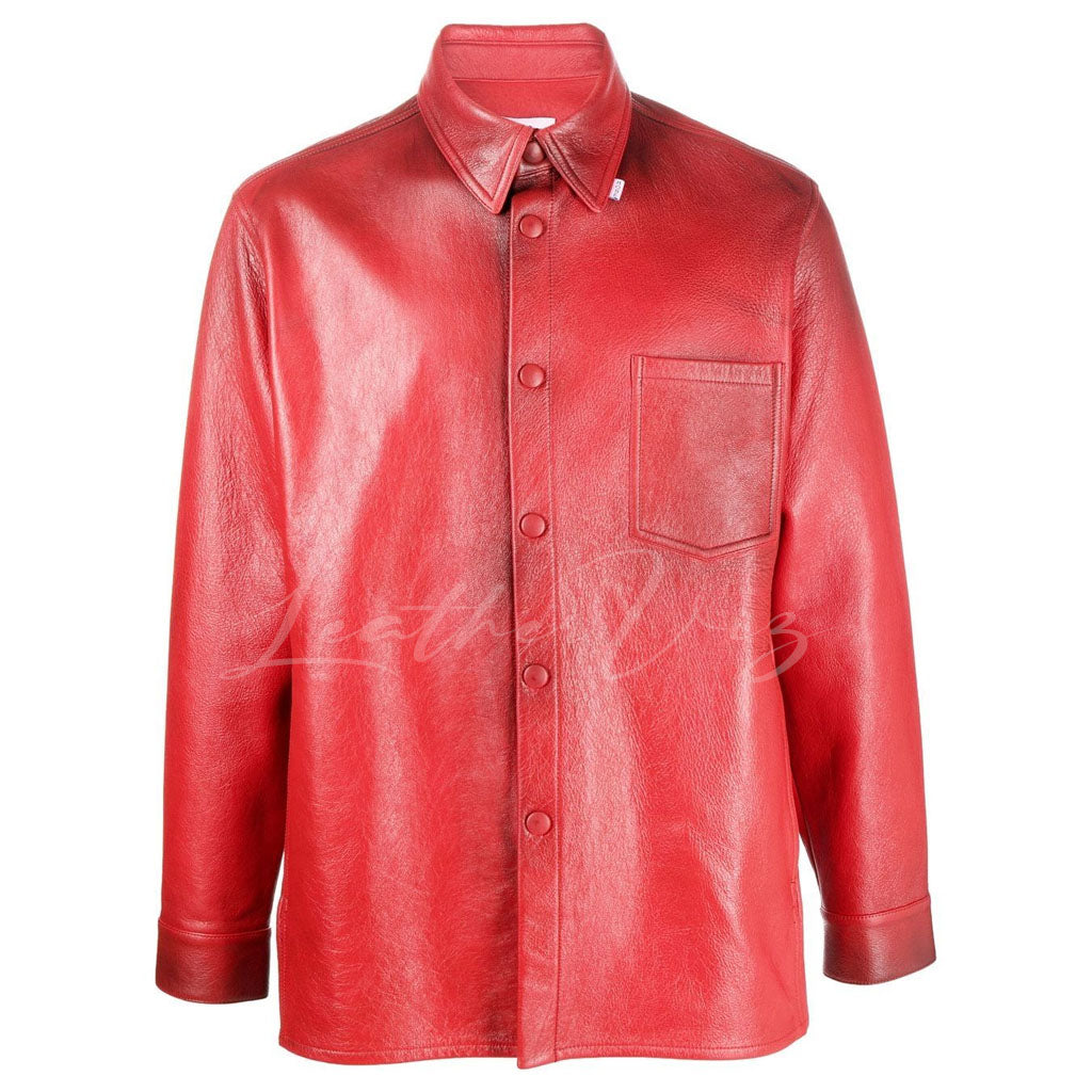 MEN BLOOD RED LEATHER OVER SHIRT