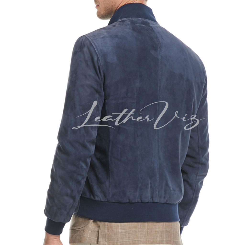 MEN NAVY SUEDE LEATHER BOMBER JACKET