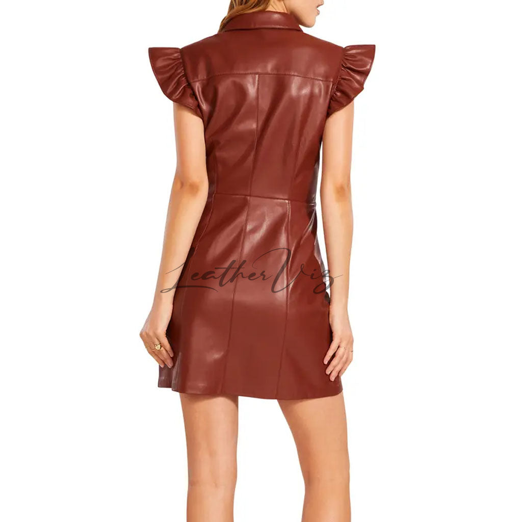 MINI LEATHER SHIRT DRESS FOR WOMEN