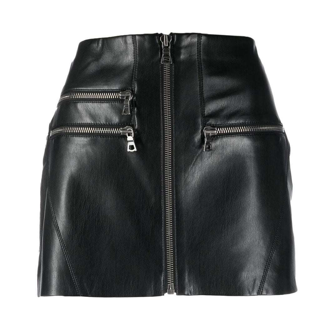 Modern Zip-Up Leather Mini Skirt For Summer