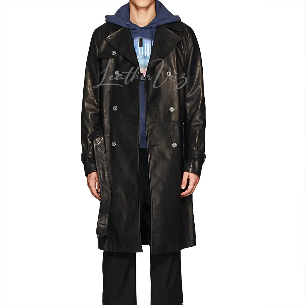 Men Leather Trench Coat