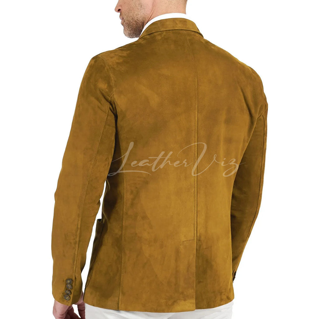 Mens Two Button Tan Suede Leather Blazer
