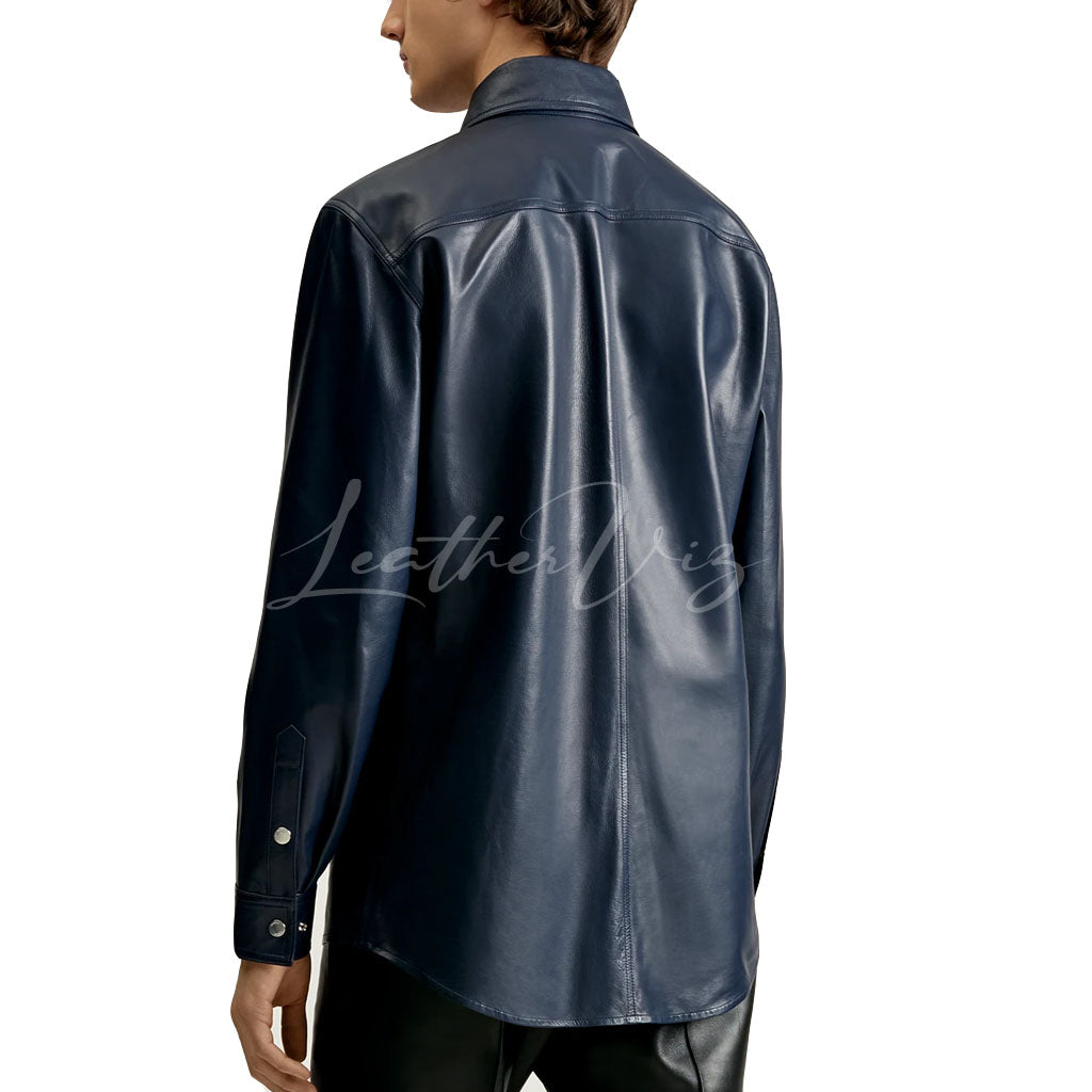 NAVY LEATHER SHIRT FOR MEN