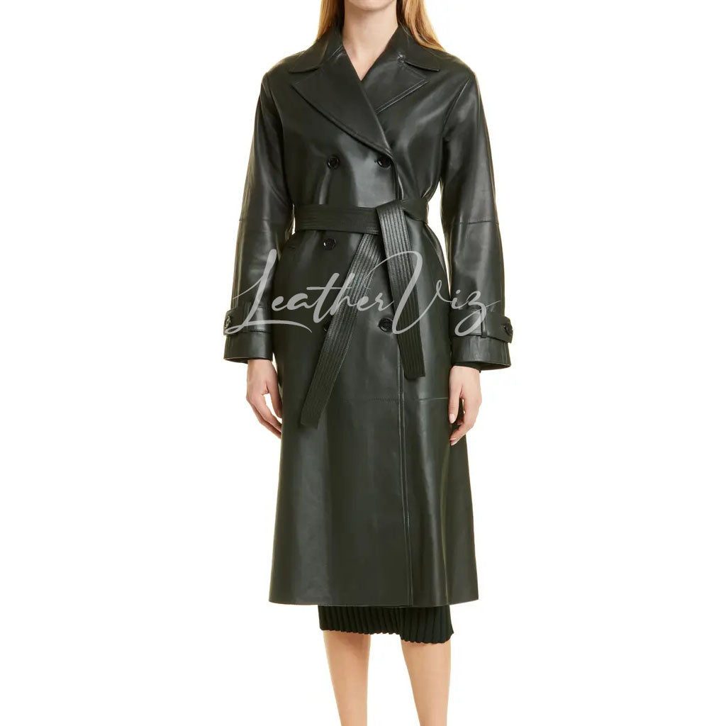 NOTCH COLLAR WOMEN LEATHER TRENCH COAT