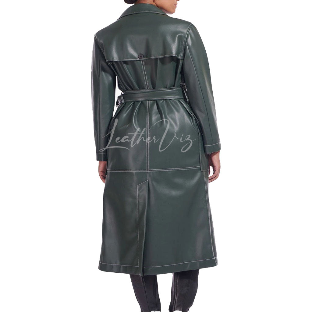 NOTCH COLLAR WOMEN LEATHER TRENCH COAT