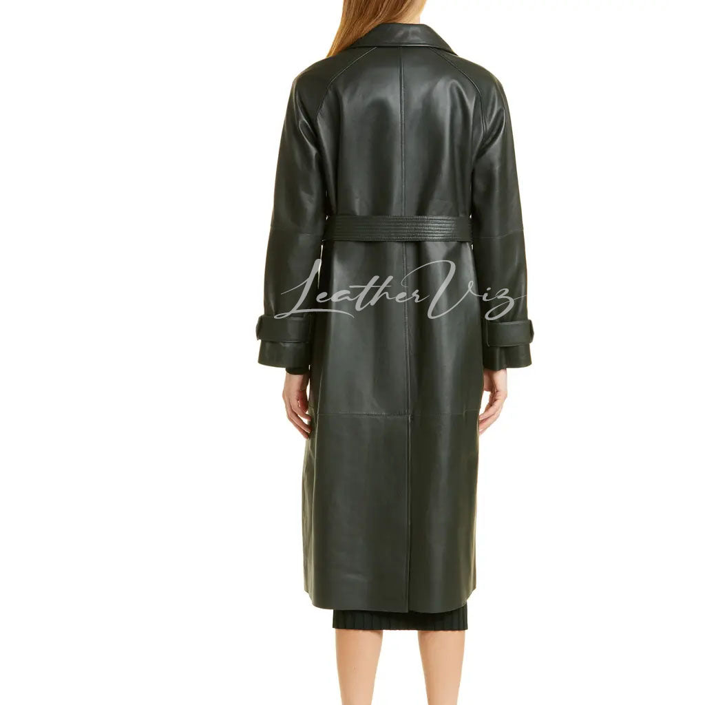 NOTCH COLLAR WOMEN LEATHER TRENCH COAT