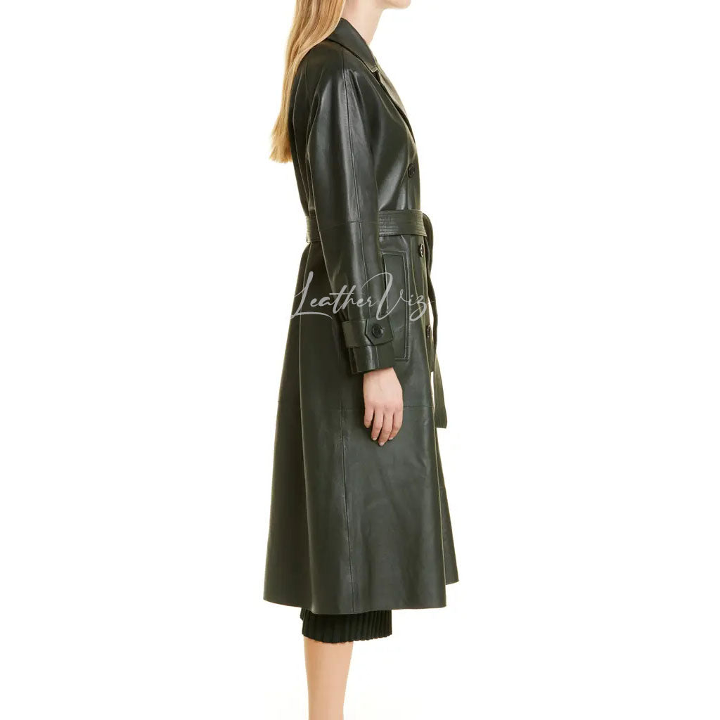 NOTCH COLLAR WOMEN LEATHER TRENCH COAT