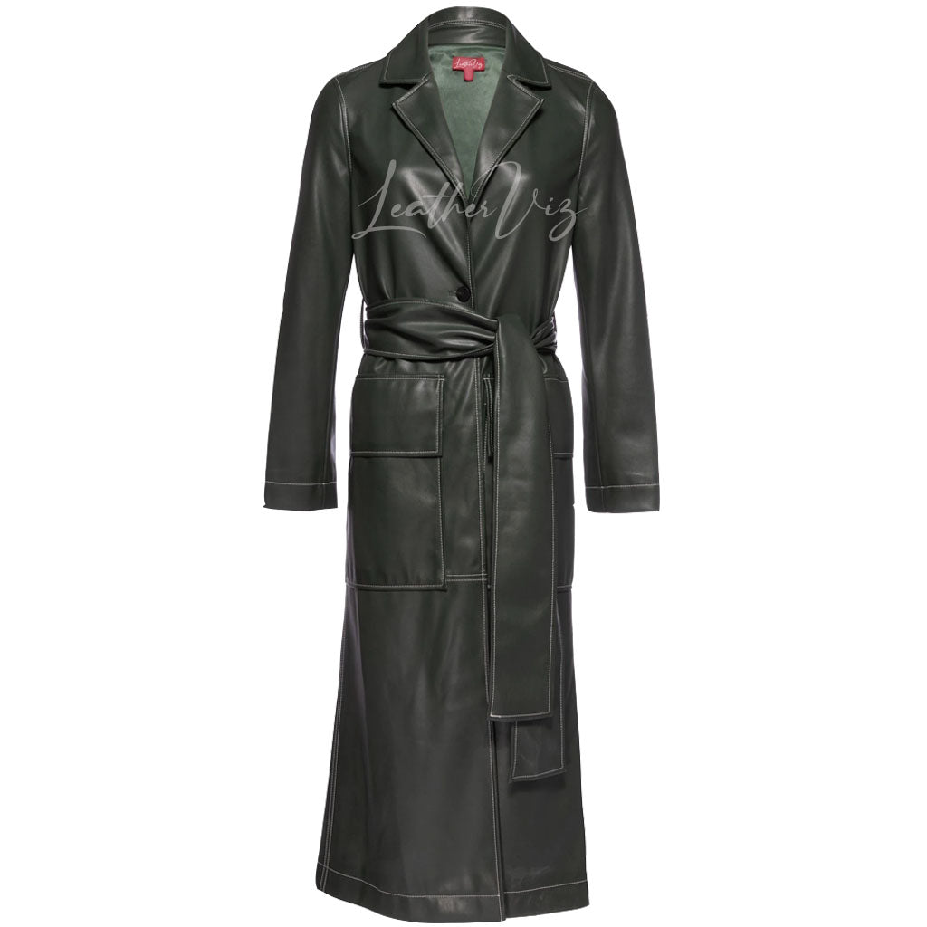 NOTCH COLLAR WOMEN LEATHER TRENCH COAT