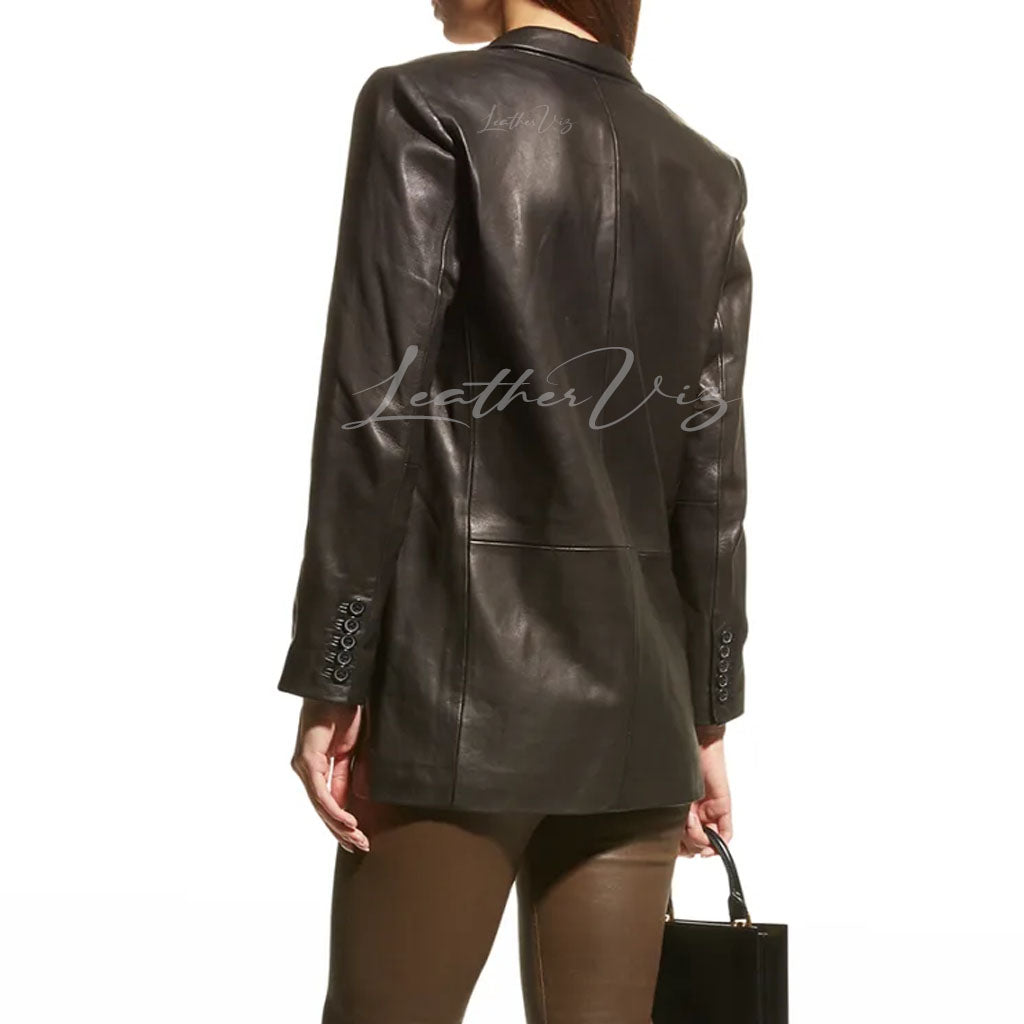 ONE-BUTTON FRONT LEATHER BLAZER FOR WOMEN