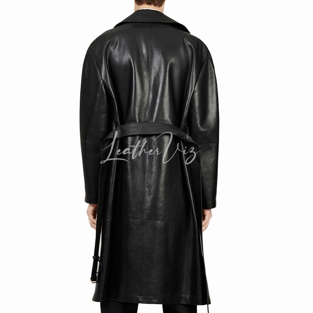 OPEN FRONT MEN LEATHER TRENCH COAT