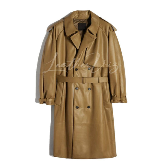 PADDED LEATHER TRENCH COAT FOR MEN