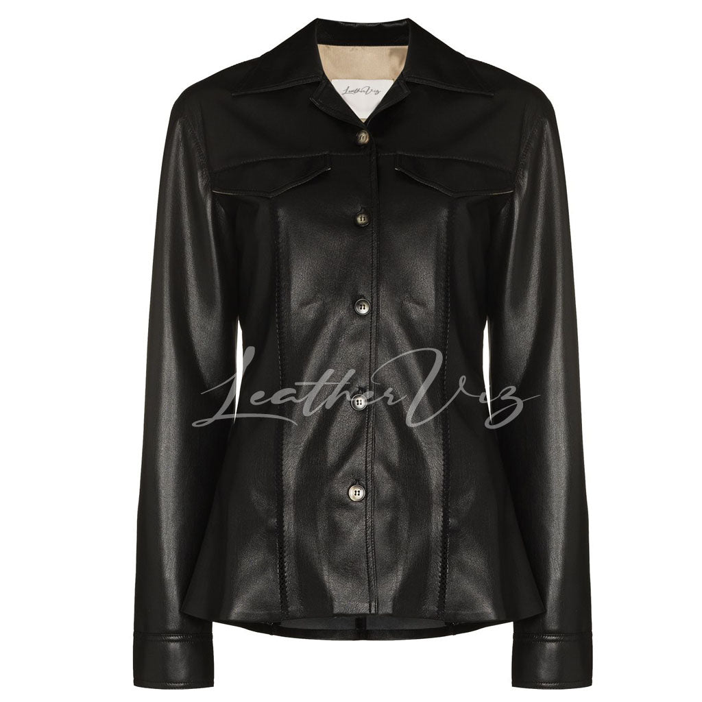 PANELED DETAILING WOMEM LEATHER SHIRTS