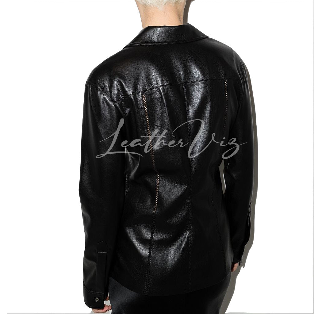 PANELED DETAILING WOMEM LEATHER SHIRTS