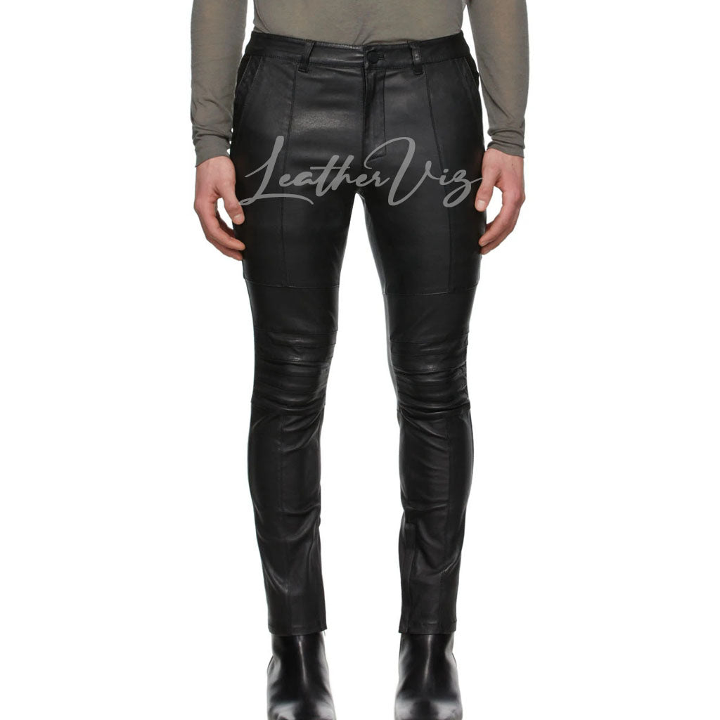PANELED STYLE MEN LEATHER TROUSER