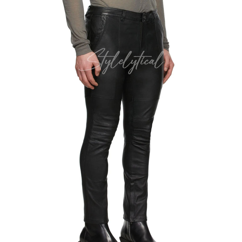 PANELED STYLE MEN LEATHER TROUSER