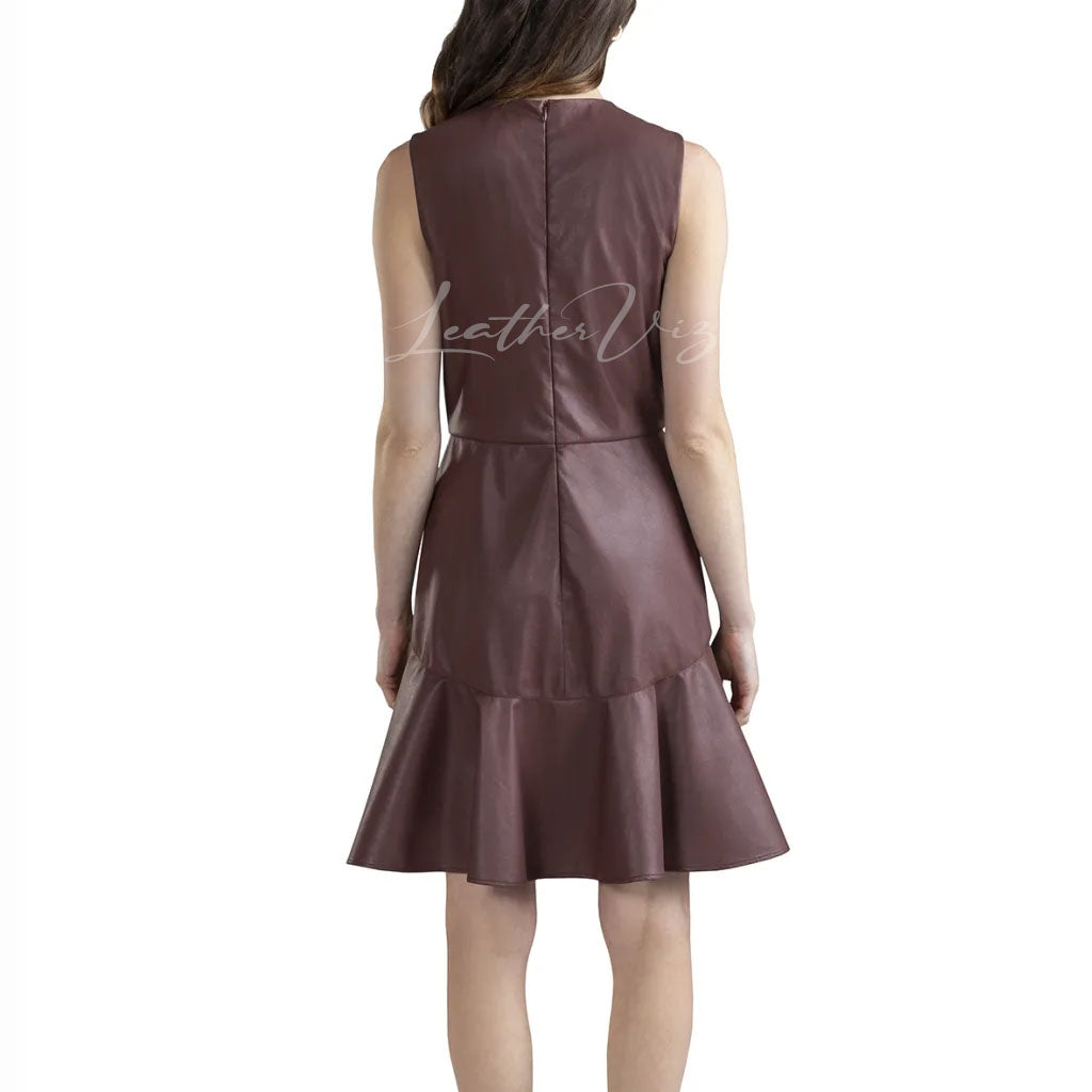 PARTY STYLE RUFFLE-HEM LEATHER DRESS