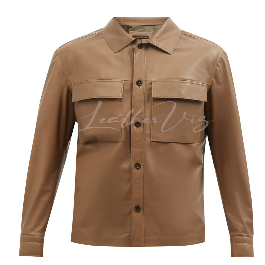 PATCH FLAP POCKET MEN LEATHER OVERSHIRT