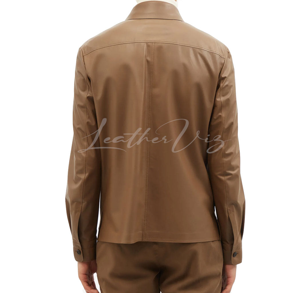 PATCH FLAP POCKET MEN LEATHER OVERSHIRT