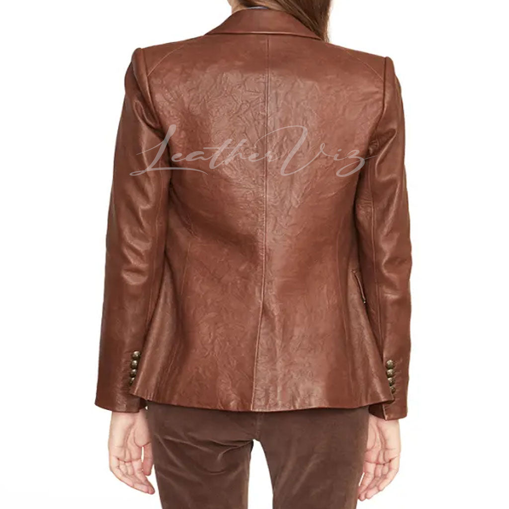 PEAK LAPELS DOUBLE-BREASTED LEATHER BLAZERS