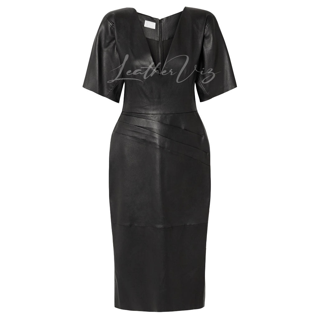 PLEATED STYLE PARTY LEATHER MIDI DRESS