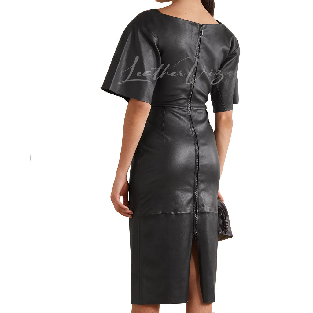 PLEATED STYLE PARTY LEATHER MIDI DRESS