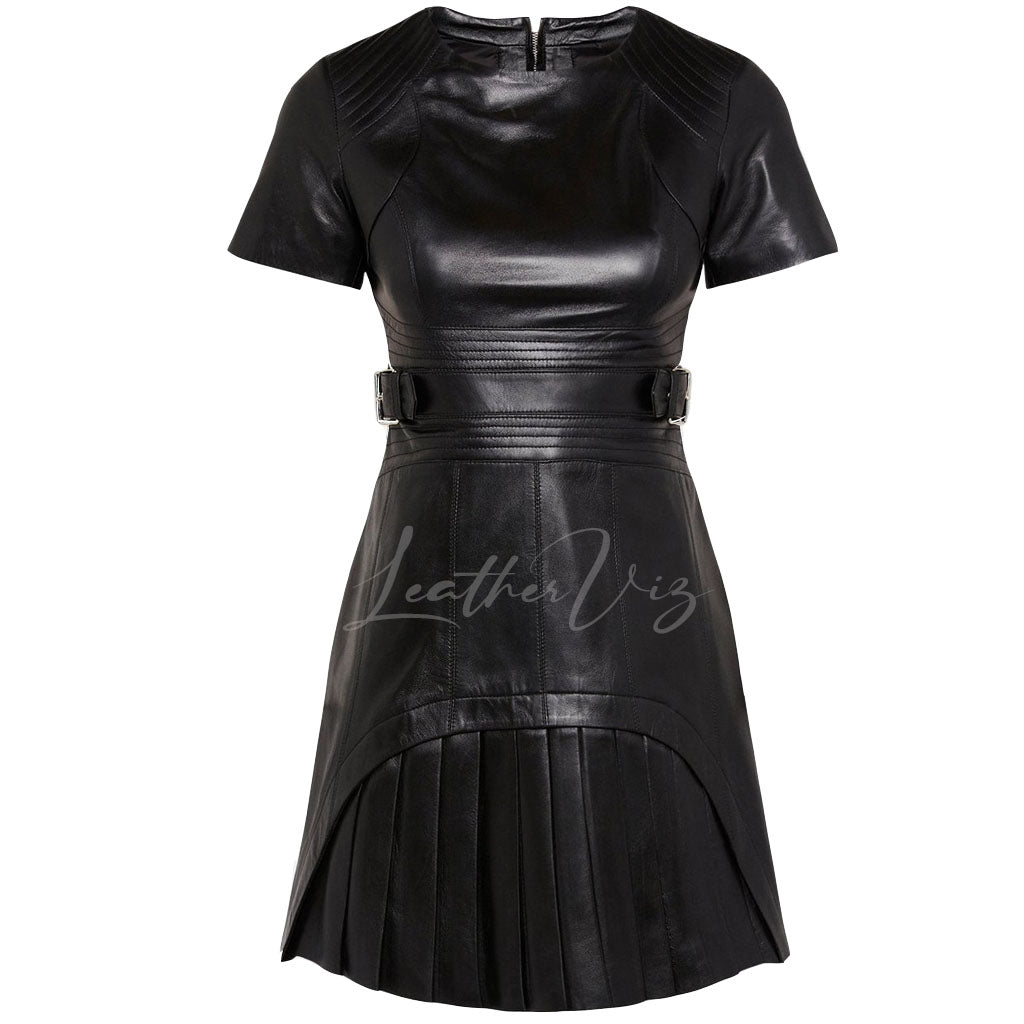 PLEATED STYLE PARTY MINI LEATHER DRESS