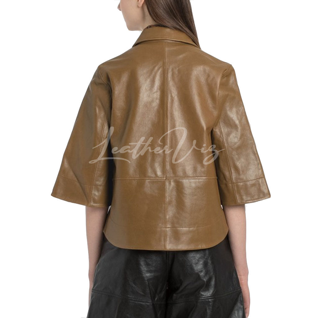POINTED COLLAR WOMEN LEATHER SHIRT