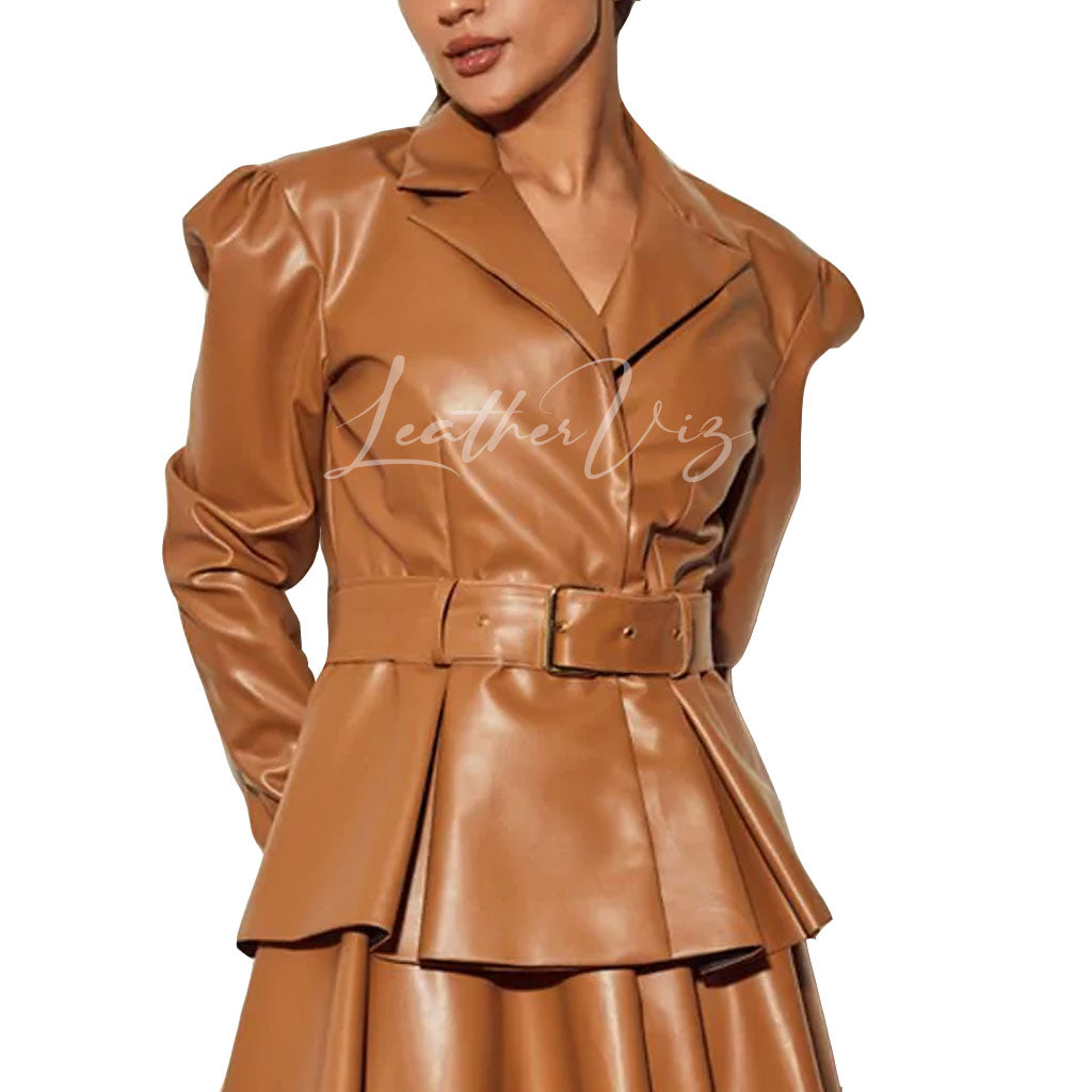 PUFF SLEEVES WOMEN PEPLUM LEATHER JACKET