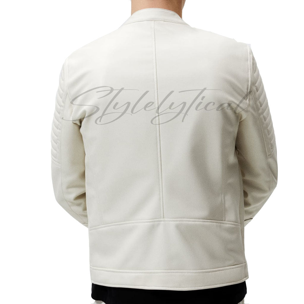 QUILTED STYLE MEN BIKER LEATHER JACKET