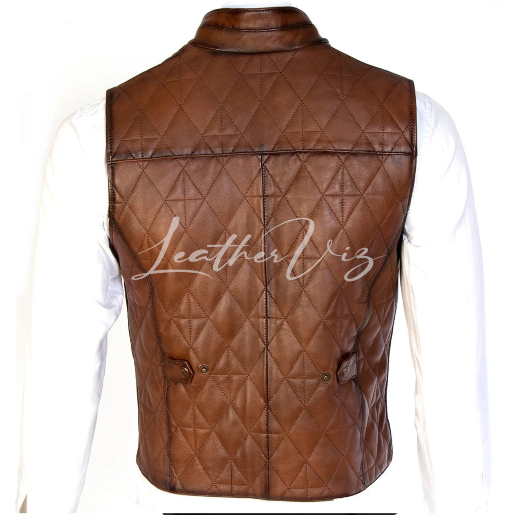 QUILTED STYLE MEN LEATHER VEST