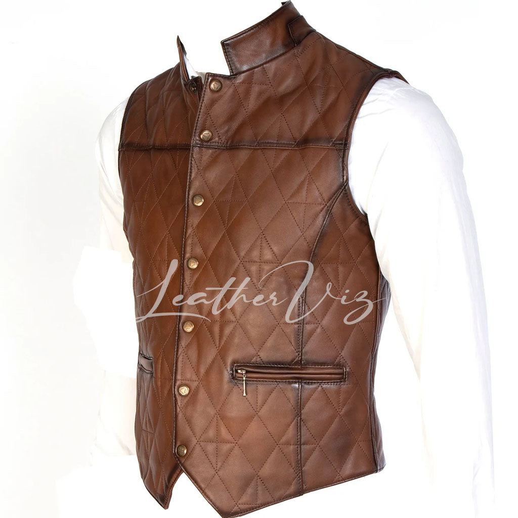 QUILTED STYLE MEN LEATHER VEST