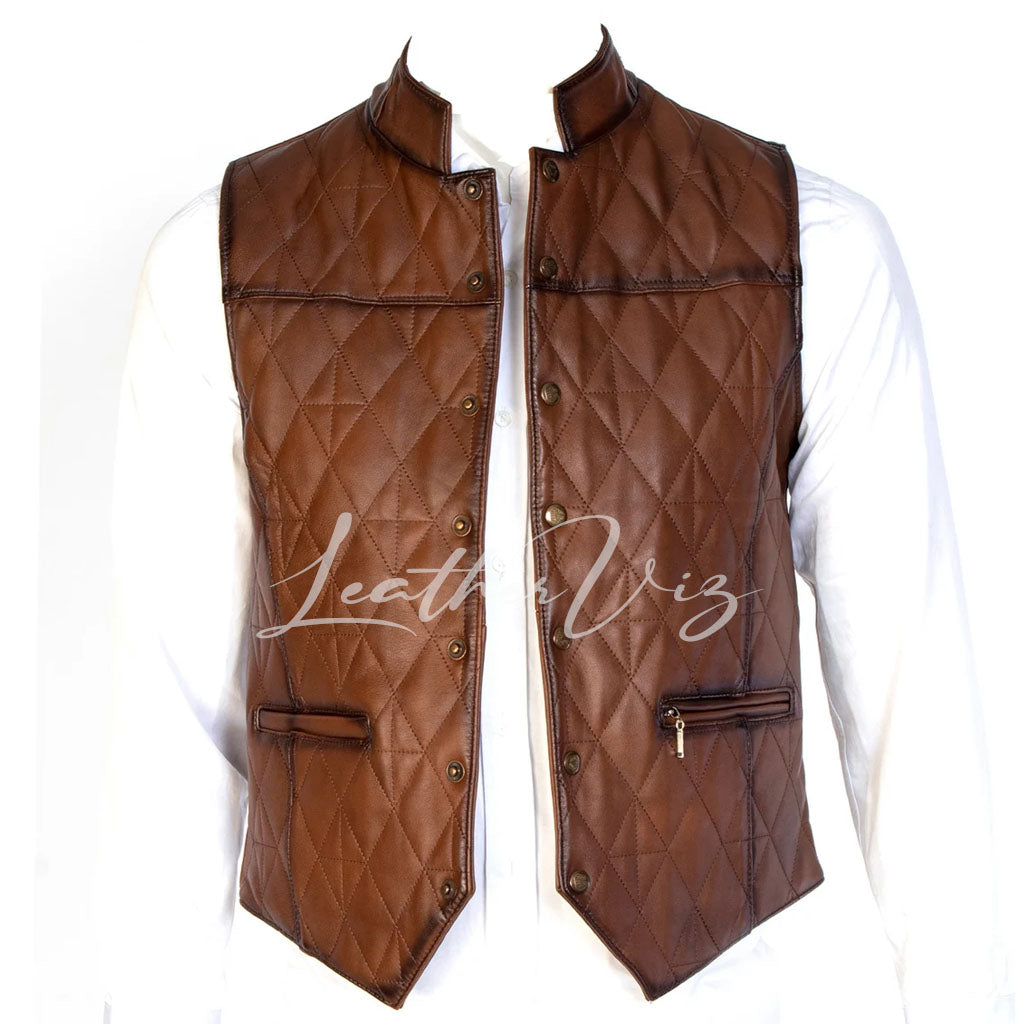 QUILTED STYLE MEN LEATHER VEST
