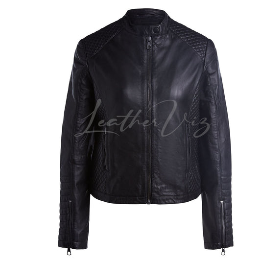 QUILTED STYLE WOMEN LEATHER JACKET