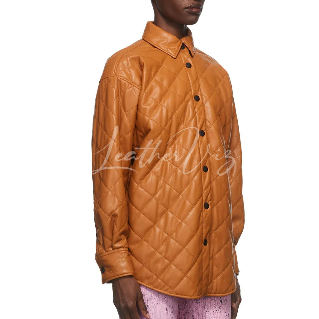 QUILTED STYLE WOMEN LEATHER SHIRT