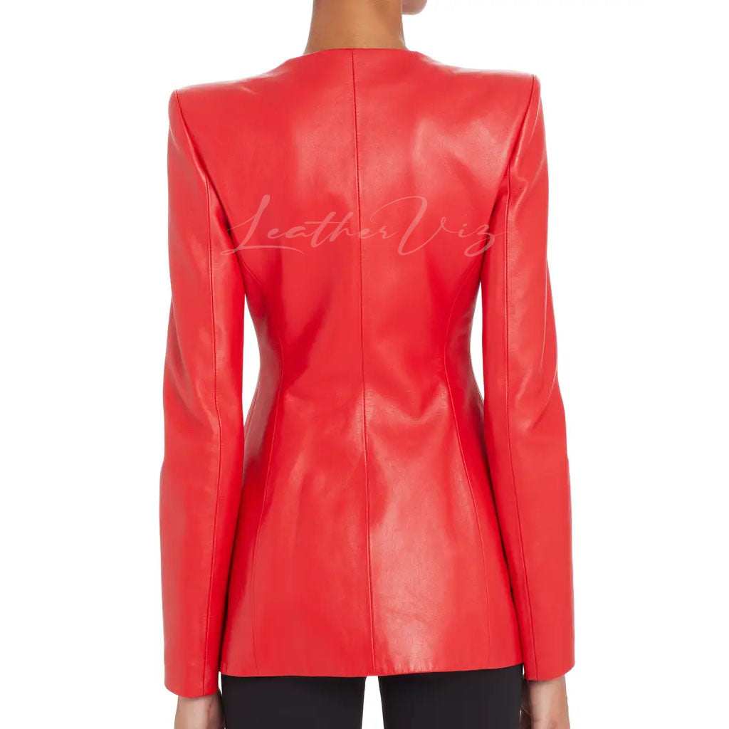 RED LEATHER BLAZER FOR WOMEN