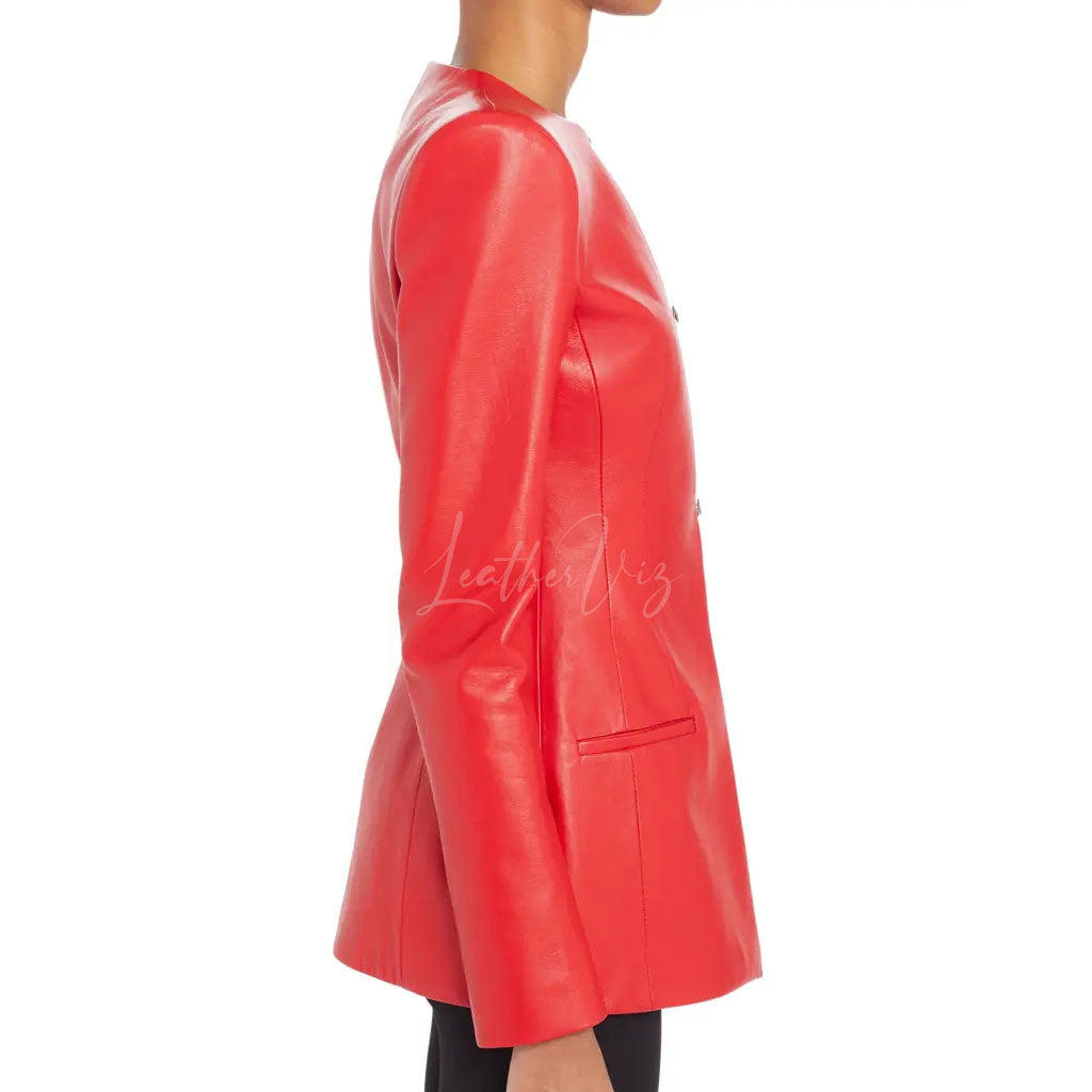 RED LEATHER BLAZER FOR WOMEN