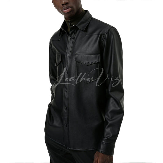 RELAXED-FIT MEN LEATHER SHIRT