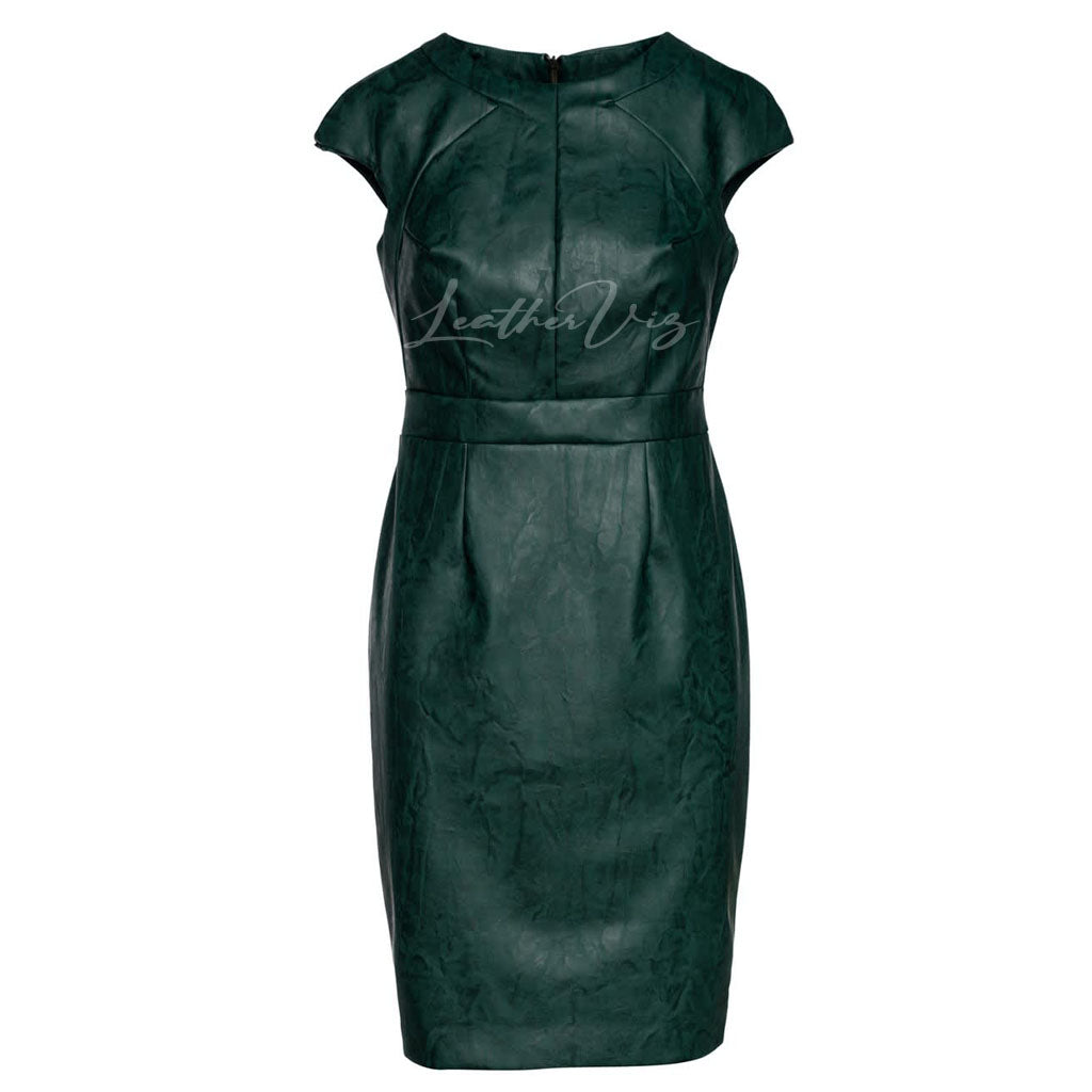 ROUNDED NECKLINE WOMEN CORPORATE LEATHER DRESS